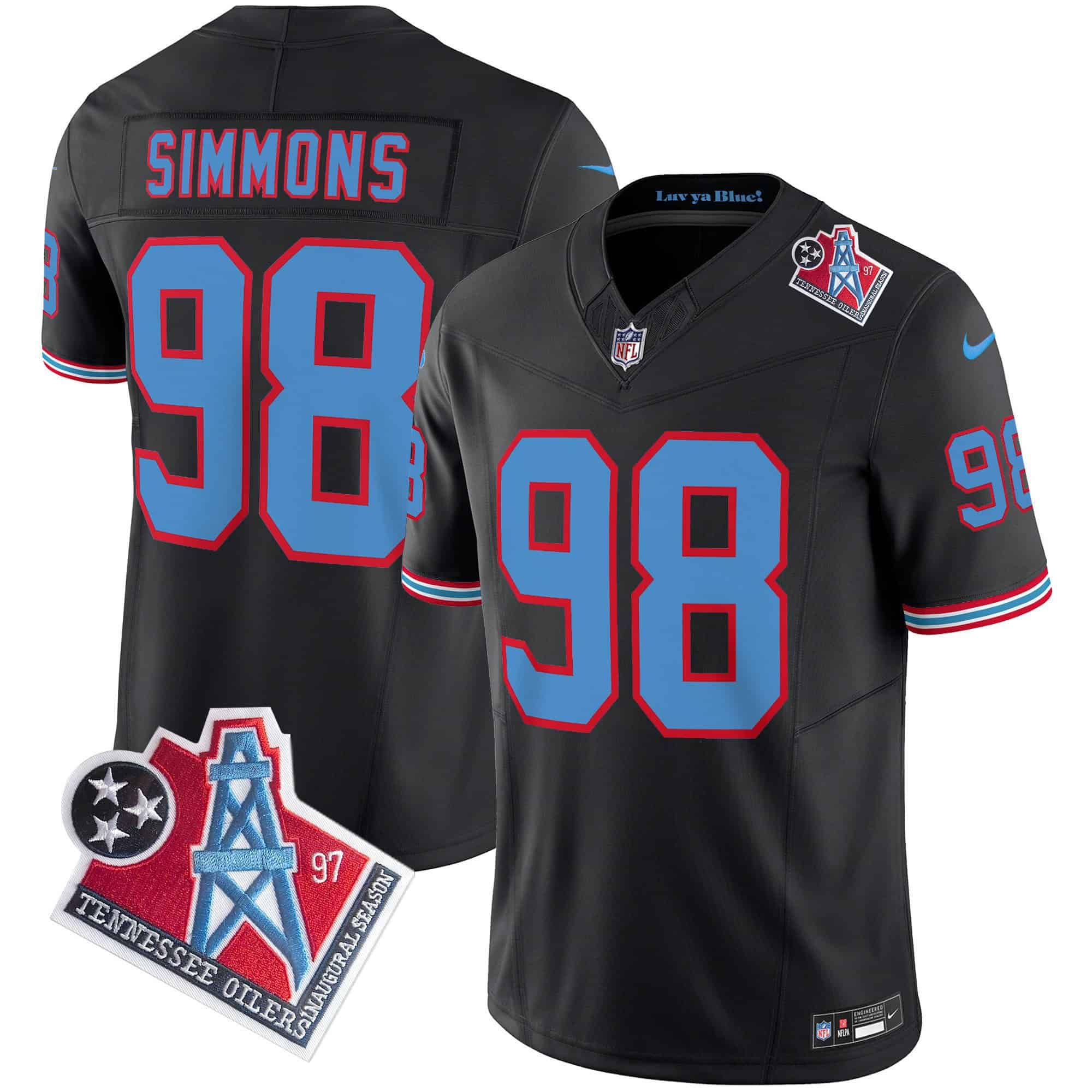 Men Tennessee Titans 98 Simmons Black 1997 Throwback 2024 Nike Limited Vapor NFL Jersey